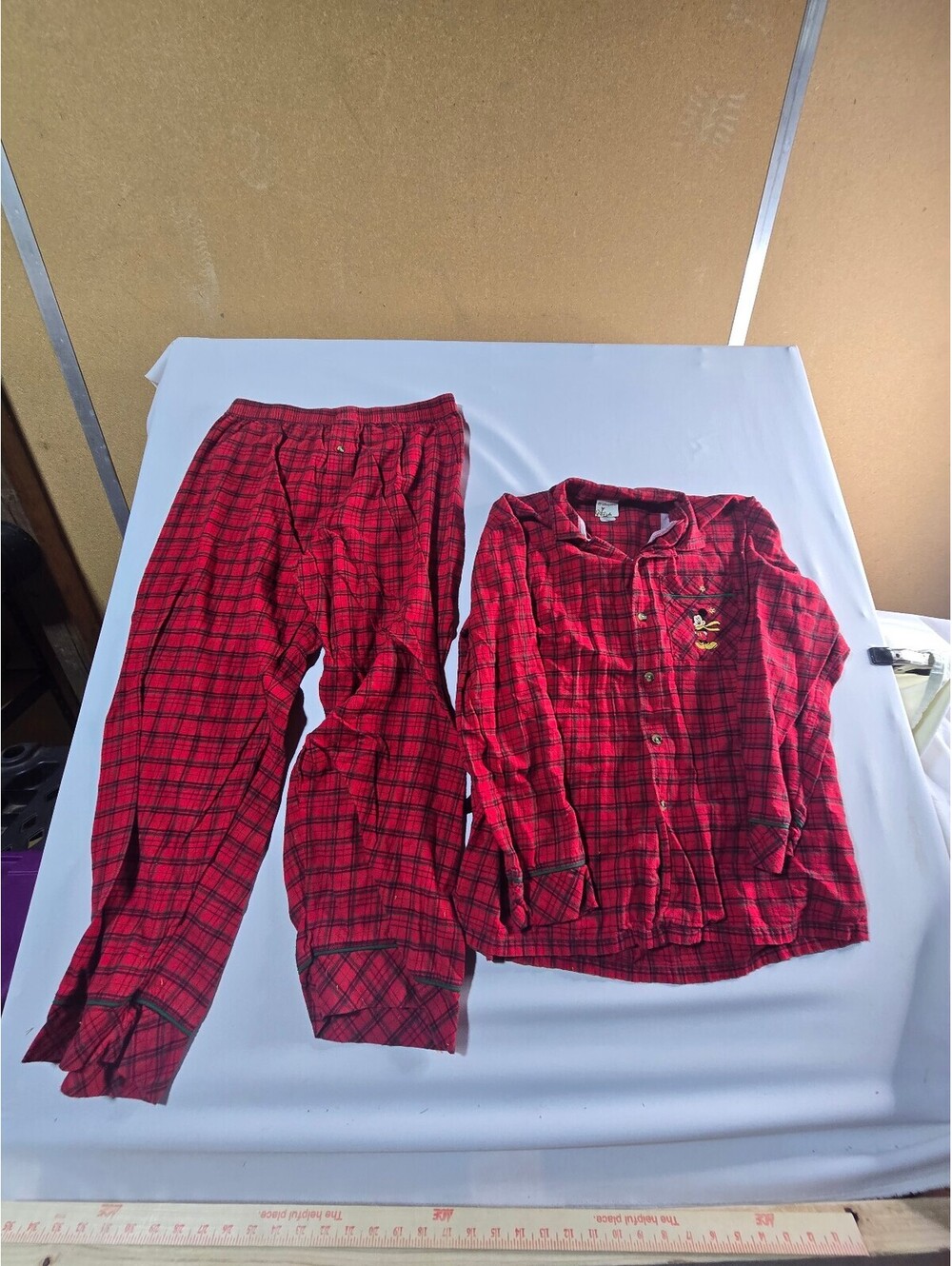 Disney Mickey Mouse Red Plaid Flannel Pajama Set Size Large
